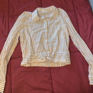yellow and white striped button down